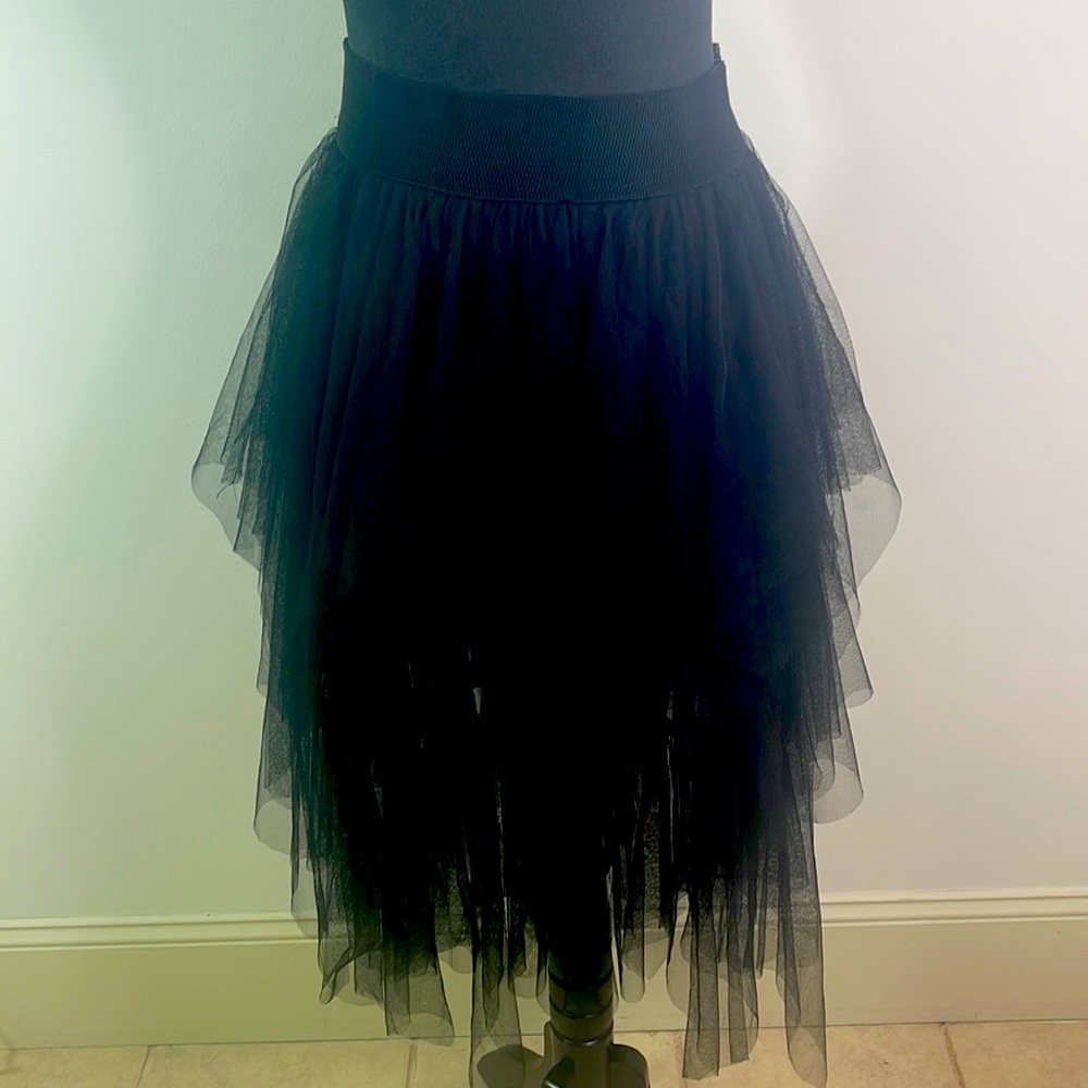 Black Mesh Ruffled Tier Skirt